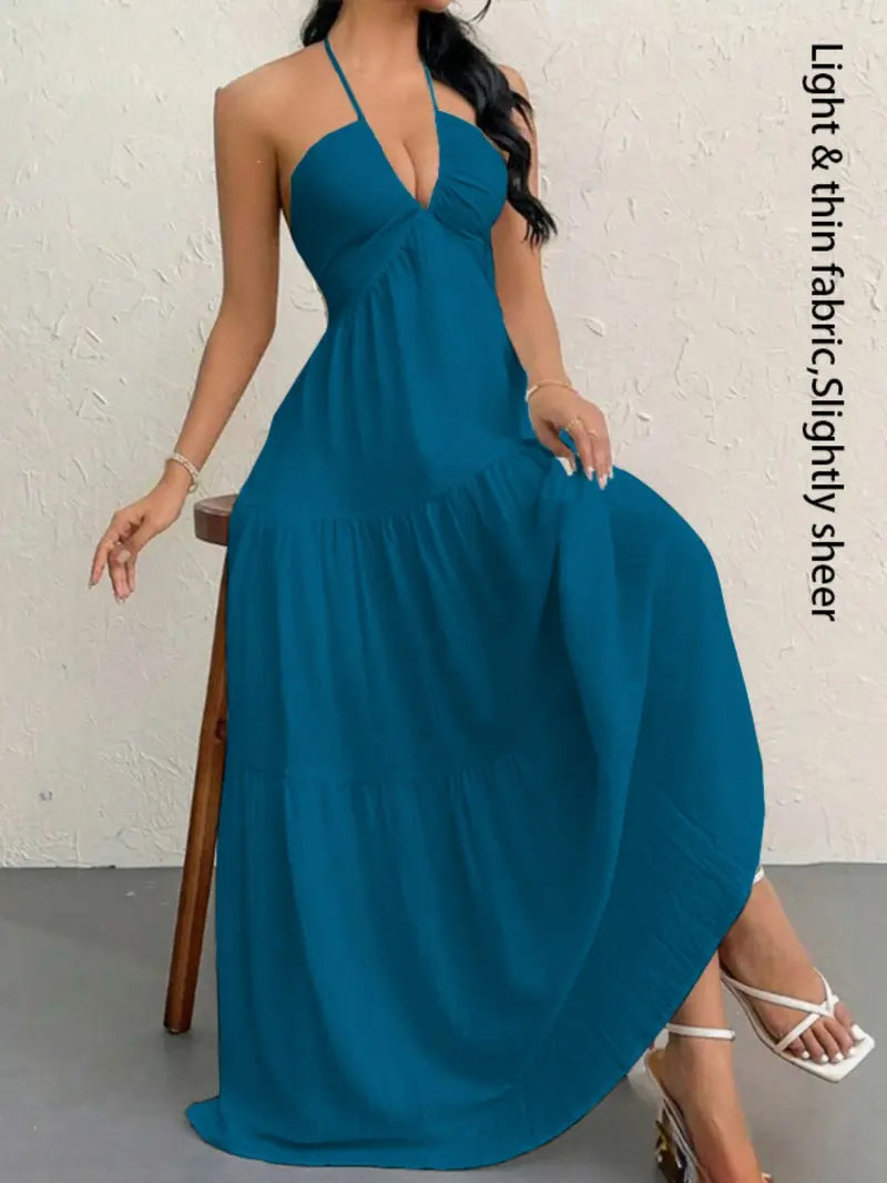 Sleeveless Backless Plain Dress | Summer Beach Casual Outfit