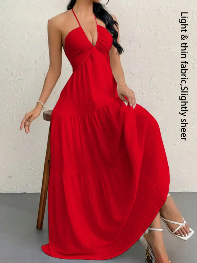 Sleeveless Backless Plain Dress | Summer Beach Casual Outfit