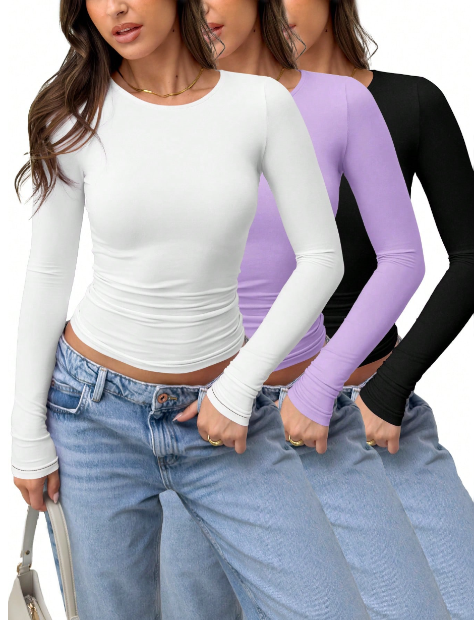 Women’s 3-Piece Slim-Fit Cropped Tee Set, Ideal for Parties & Back to School
