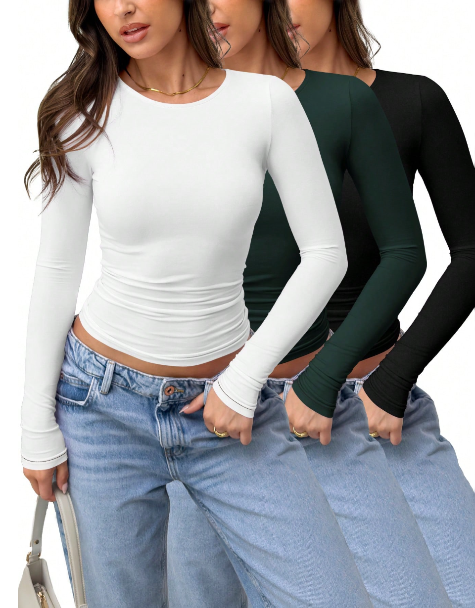 Women’s 3-Piece Slim-Fit Cropped Tee Set, Ideal for Parties & Back to School