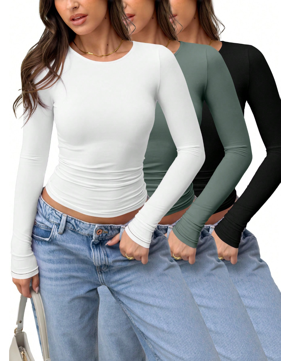 Women’s 3-Piece Slim-Fit Cropped Tee Set, Ideal for Parties & Back to School