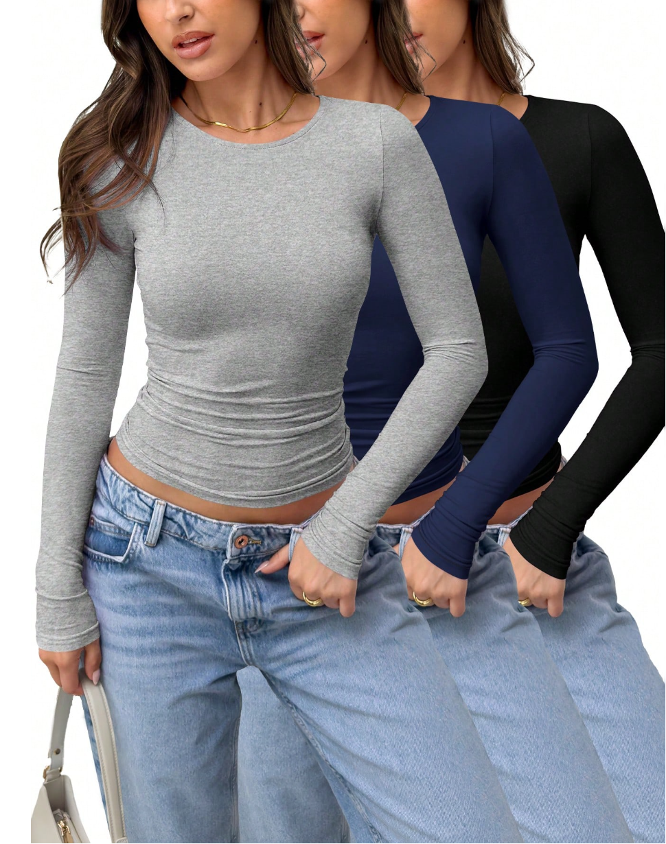 Women’s 3-Piece Slim-Fit Cropped Tee Set, Ideal for Parties & Back to School