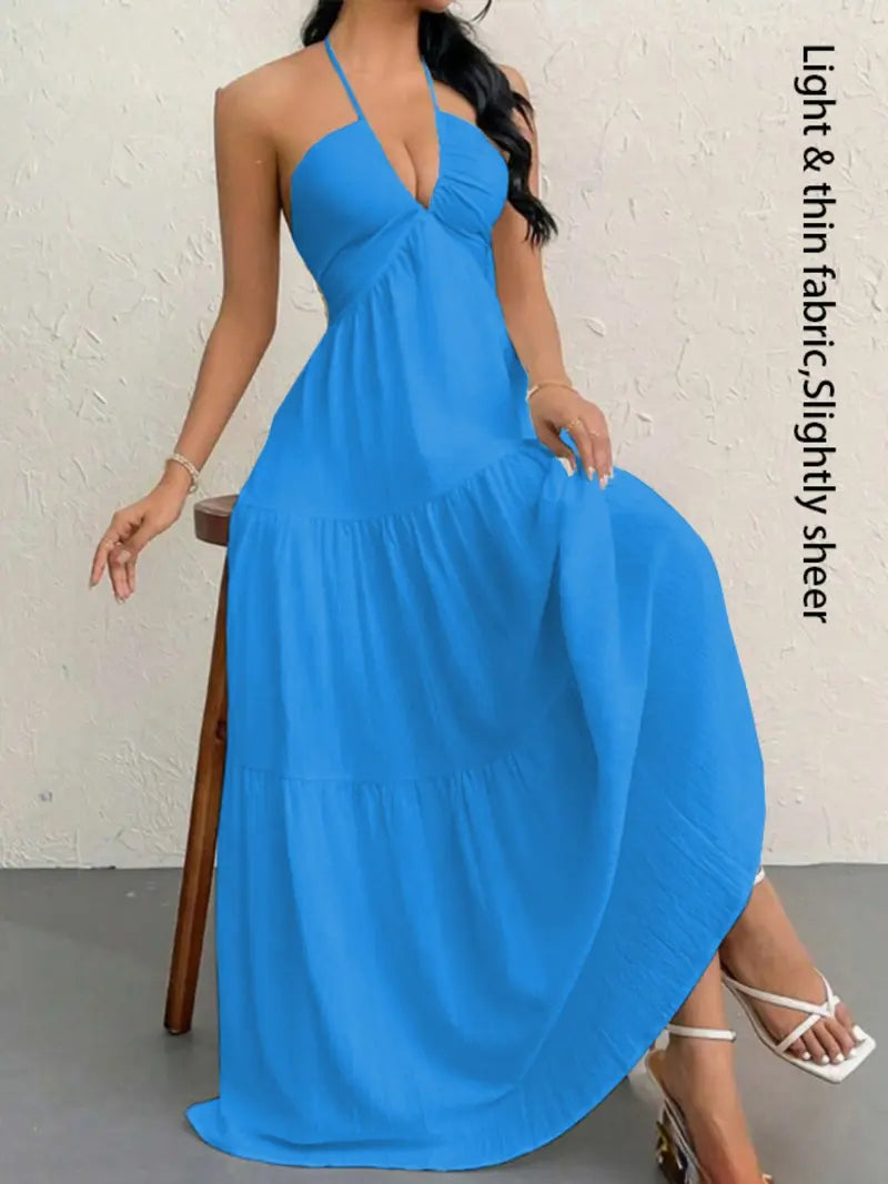 Sleeveless Backless Plain Dress | Summer Beach Casual Outfit