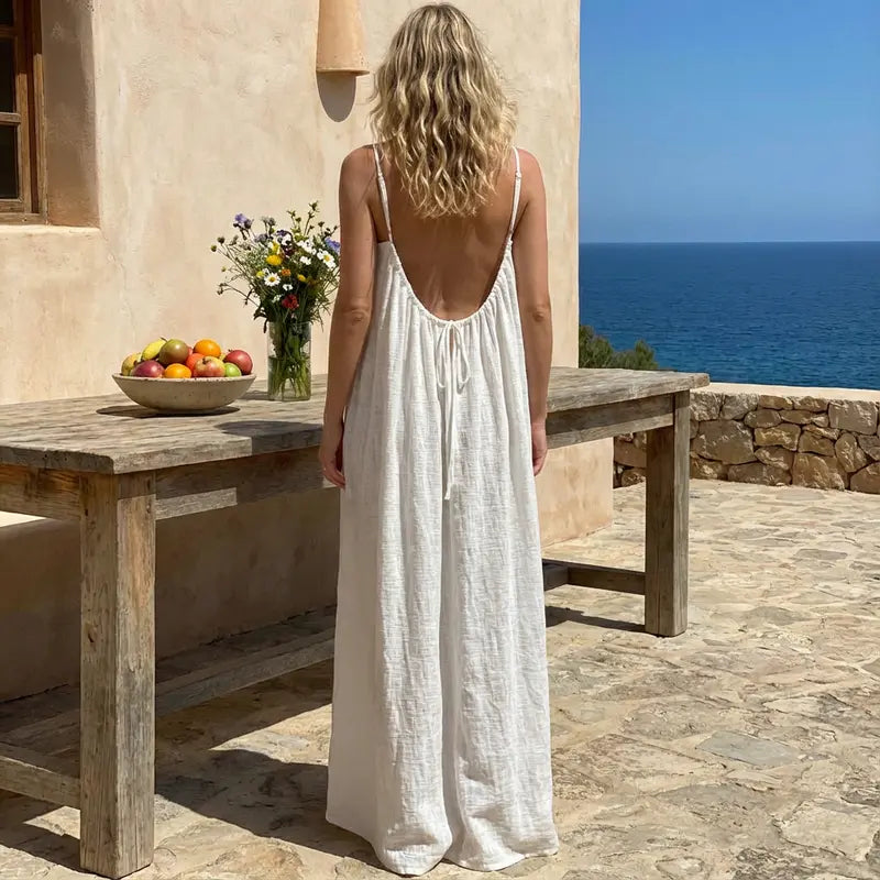 Solid-Color Spaghetti Strap Casual Maxi Dress, Sleeveless Elegant Design