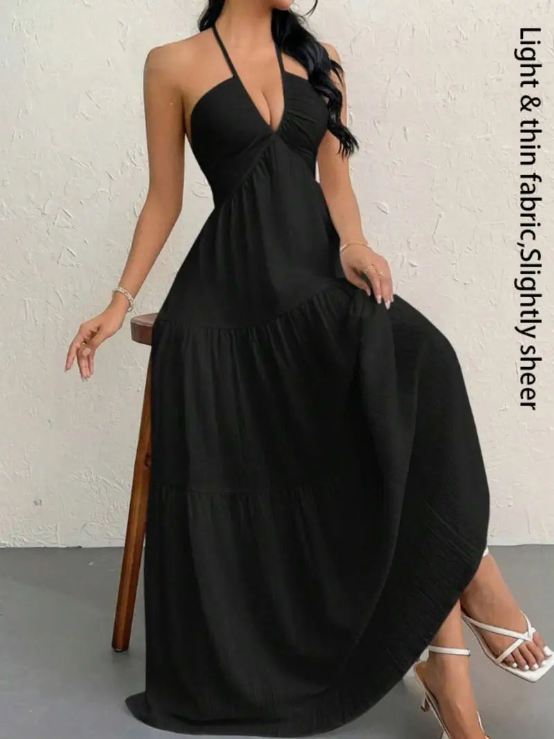 Sleeveless Backless Plain Dress | Summer Beach Casual Outfit