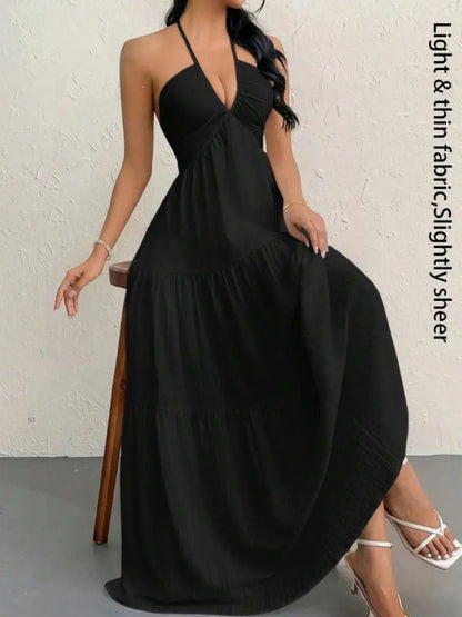 Sleeveless Backless Plain Dress | Summer Beach Casual Outfit