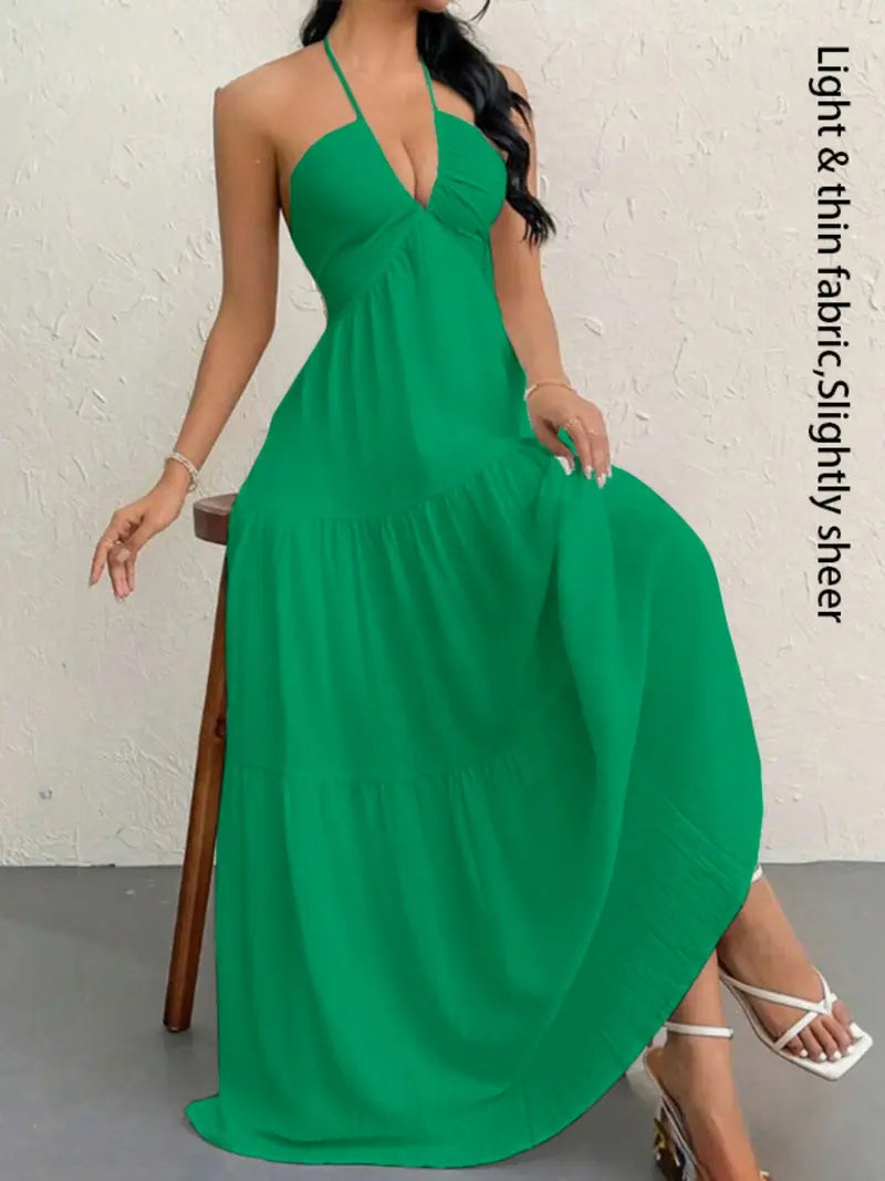 Sleeveless Backless Plain Dress | Summer Beach Casual Outfit