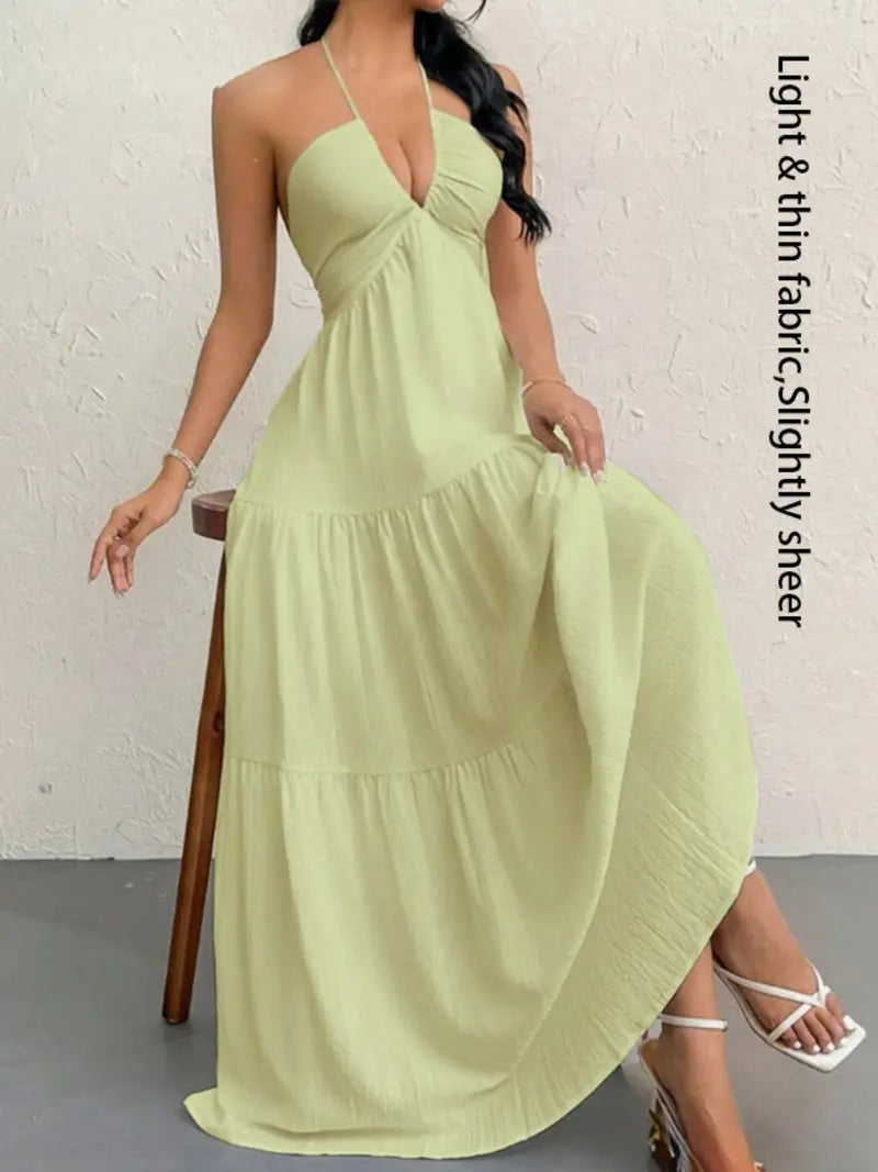 Sleeveless Backless Plain Dress | Summer Beach Casual Outfit