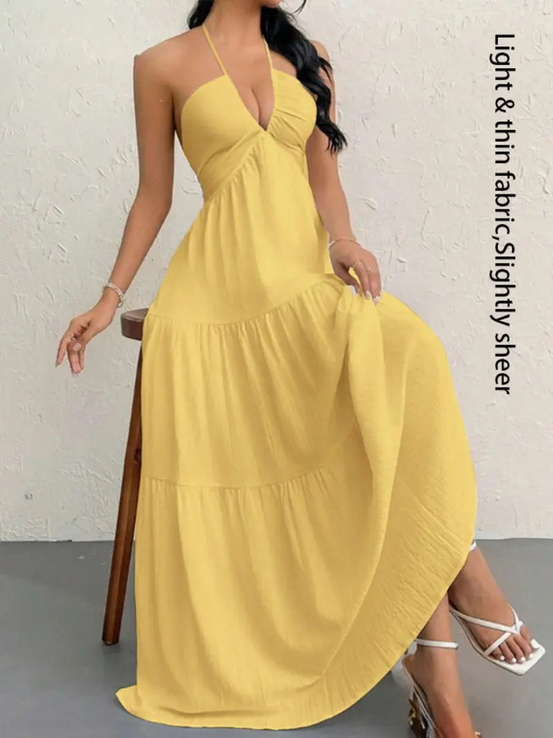 Sleeveless Backless Plain Dress | Summer Beach Casual Outfit