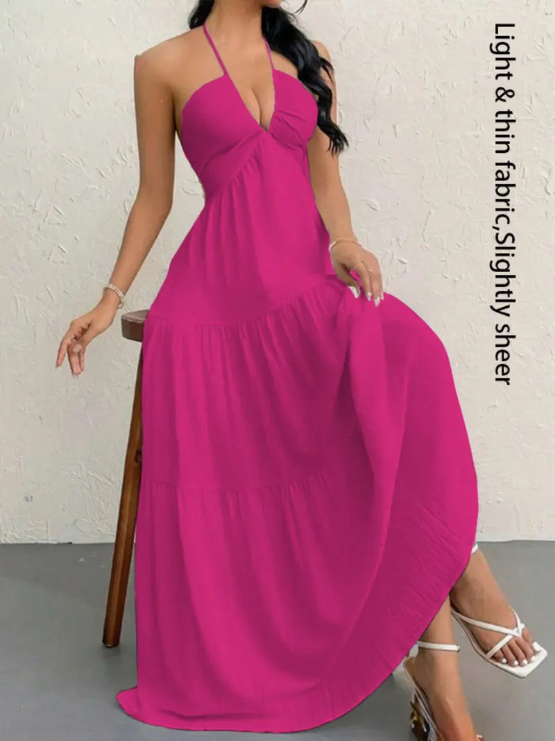 Sleeveless Backless Plain Dress | Summer Beach Casual Outfit